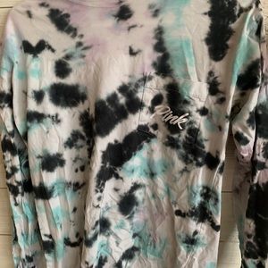 Pink VS tie die long sleeve campus pocket shirt